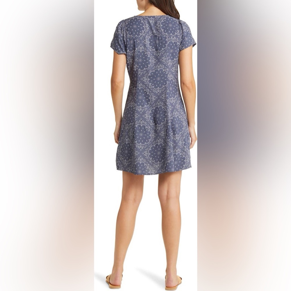 Madewell Shirred Button Front Navy Cream Paisley Print Dress Size 8 - Picture 2 of 9